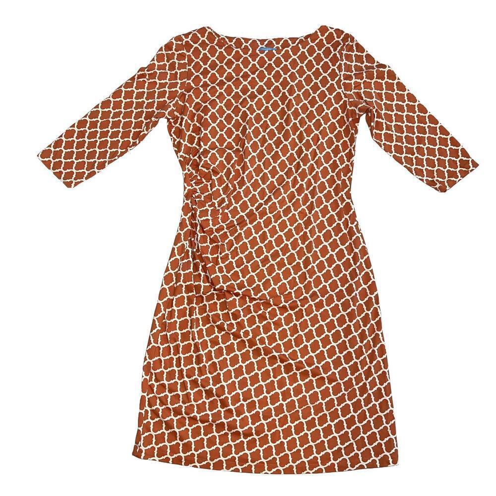 J. McLaughlin Catalina Cloth Shift Dress Orange/Cream Long Sleeve Size L